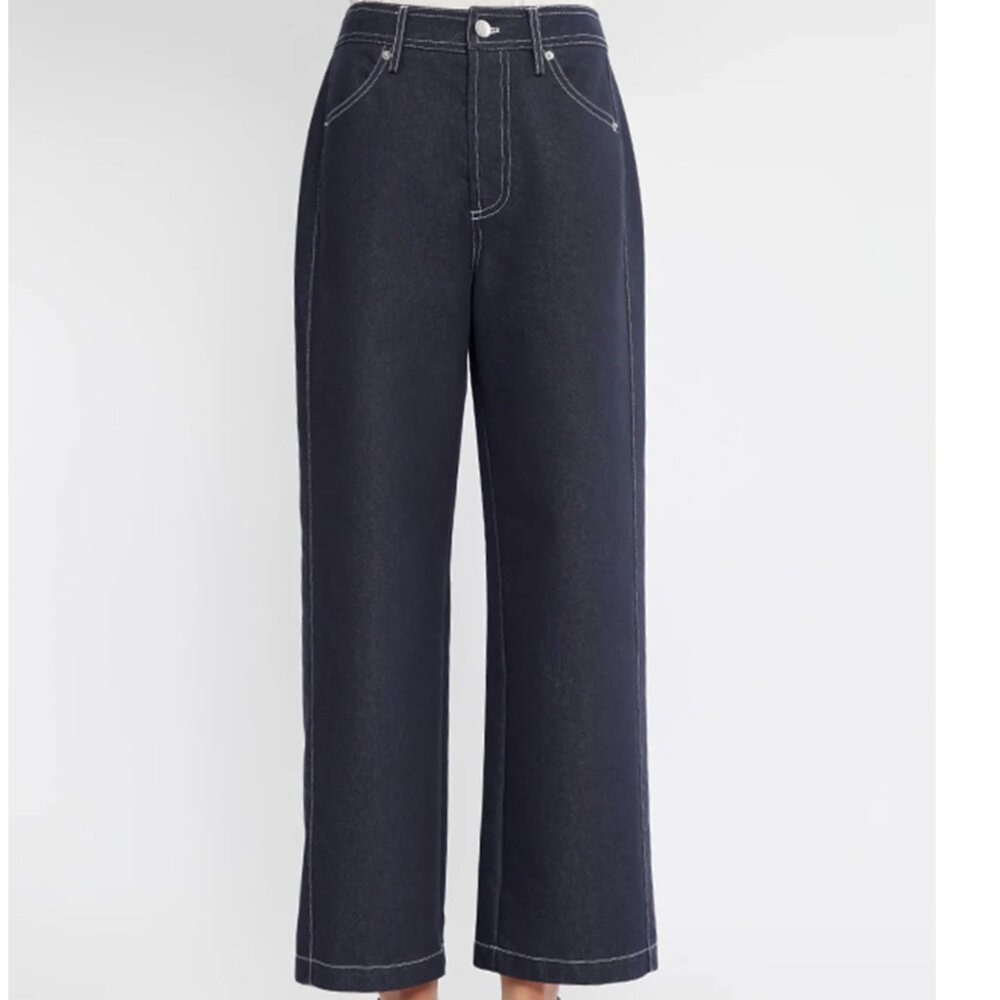 ASOBIO - Mid-Rise Wide Straight Jeans - Midlight Blue - XSmall